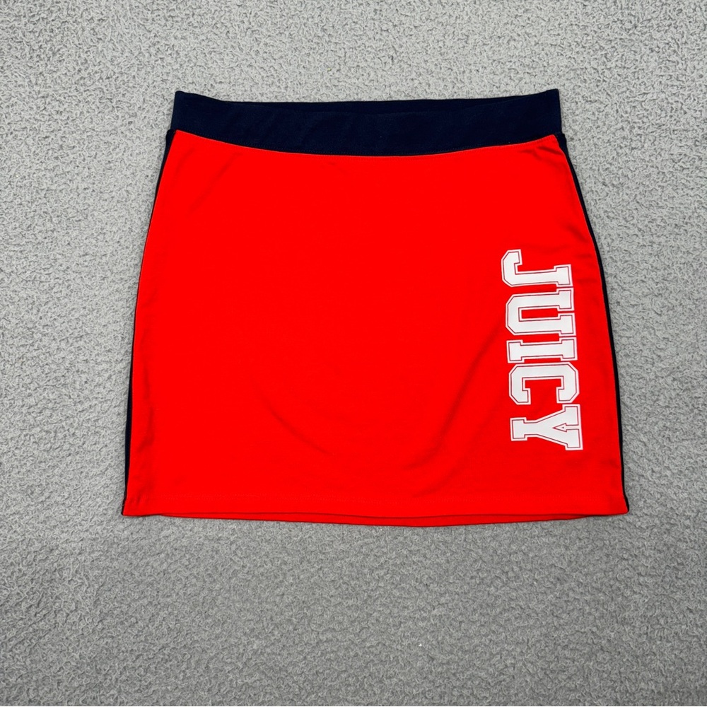Juicy Couture Mini Skirt Girls 16 Red Blue Logo Stripe Stretch Cheerleader Y2K